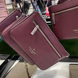 Kate Spade Leila Pebble Leather Convertible Wristlet Wallet Clutch 
Sherrywood